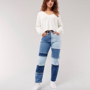 Hollister ultra high-rise vintage straight medium wash patchwork jeans